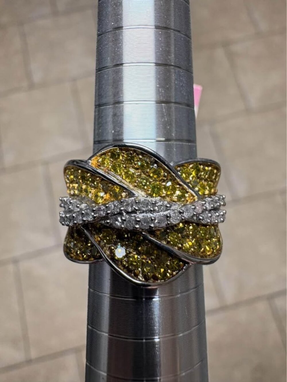 Natural Diamond Ring Yellow and White Diamonds, Size 7 (1.5 Carats) 925 Sterling